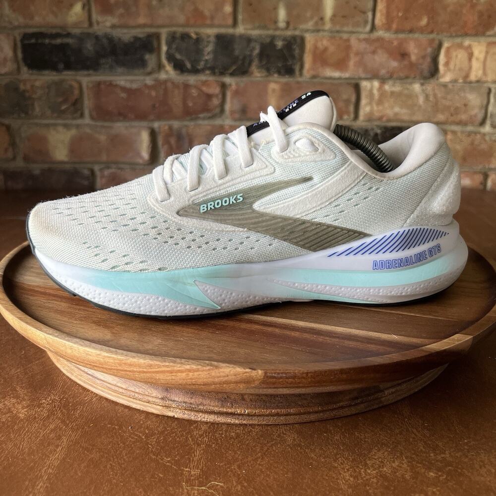 Brooks Adrenaline GTS 24 Supportive Womens 8 White Blue Running Shoes Sneakers